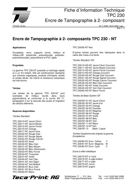 composants TPC 230 - Teca-Print AG