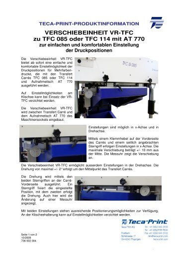 Produktinformation Verschiebeeinheit VR-TFC - Teca-Print AG