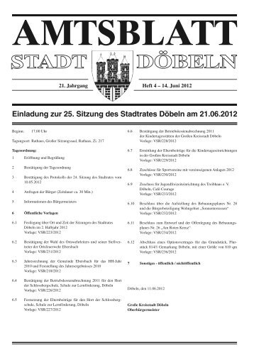 Einladung zur 25. Sitzung des Stadtrates Döbeln am ... - Stadt Döbeln