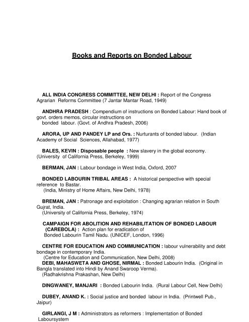 Books and Reports on Bonded Labour - National Human Rights ...