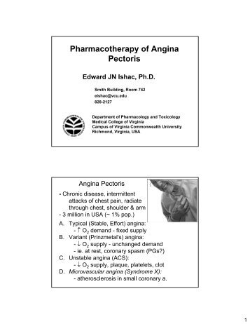 Pharmacotherapy of Angina Pectoris - Virginia Commonwealth ...