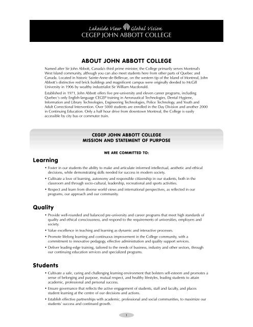 Course Calendar For Fall 2007 (PDF) - John Abbott College