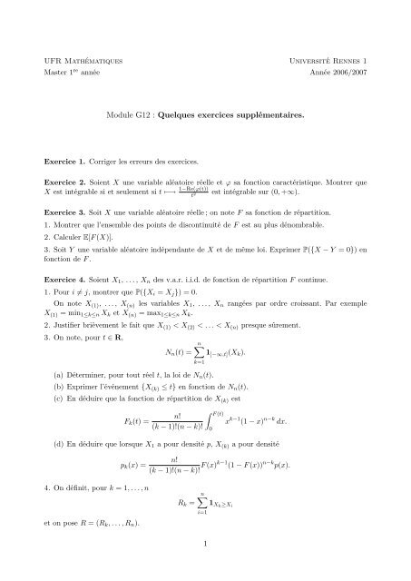 Module G12 : Quelques exercices supplÃ©mentaires. - ENS de ...