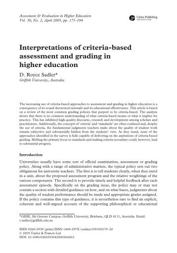 Interpretations of criteria-based assessment and grading in ... - DrJJ