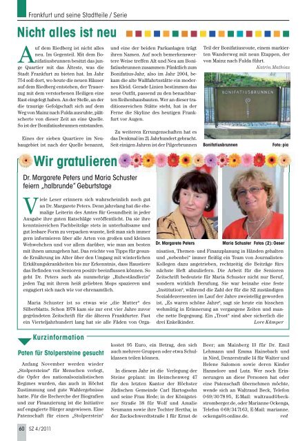 Zeitschrift SENIOREN - Senioren Zeitschrift Frankfurt