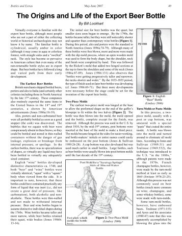 The Origins and Life of  the Export Beer Bottle - Society for Historical ...