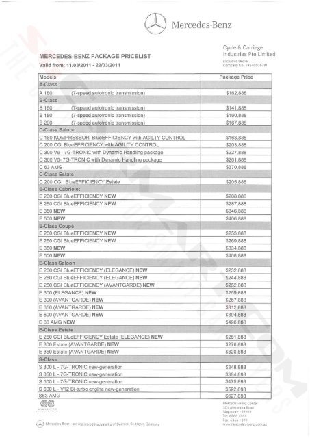 cycle and carriage mercedes benz price list