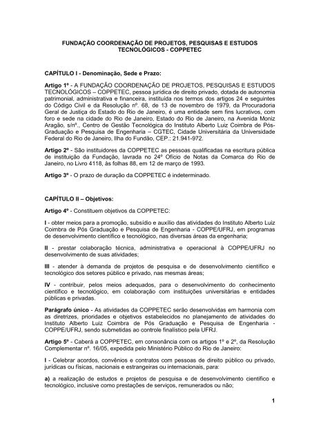 Estatuto da COPPETEC - FundaÃ§Ã£o COPPETEC - UFRJ