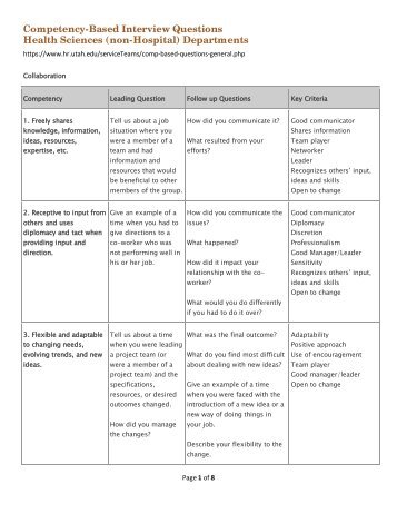 Competency-Based Interview Questions Health Sciences (non ...