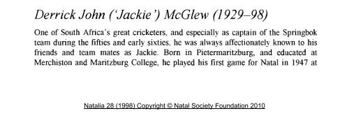 (2) Jackie McGlew - Pietermaritzburg Local History