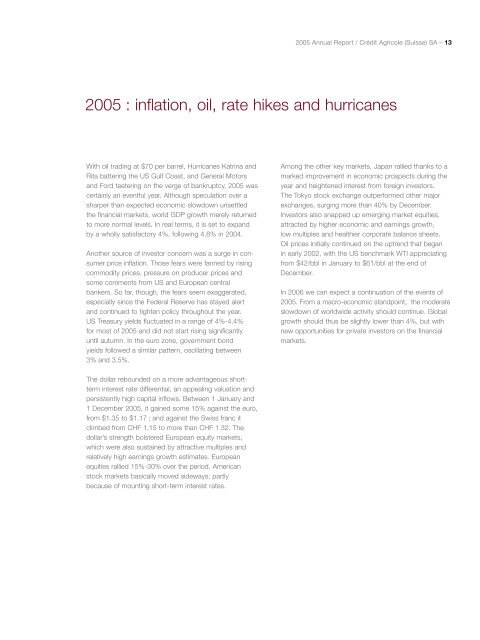 2005 Annual Report / CrÃ©dit Agricole (Suisse) SA