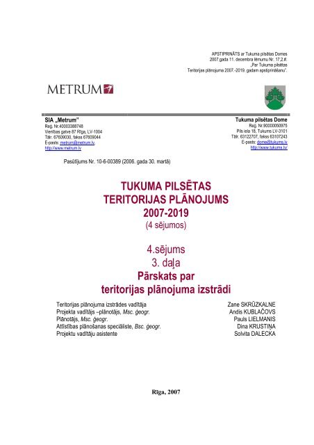 TUKUMA PILSÄTAS TERITORIJAS PLÄNOJUMS 2007-2019 4 ...