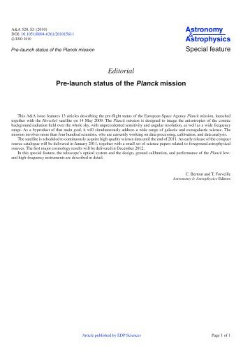 Planck Pre-Launch Status Papers - APC - UniversitÃ© Paris Diderot ...