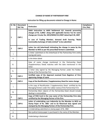 (Draft of letter of intimation of change in constitution/name to ... - MCX