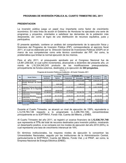 Informe General IV Trimestre 2011 - SecretarÃ­a de Finanzas