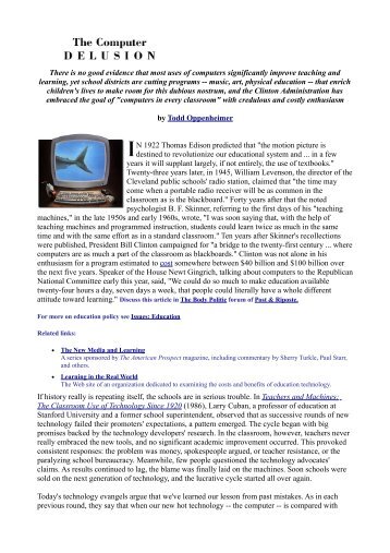 the pc delusion by way of todd oppenheimer essay the laptop computer assumptions simply by todd oppenheimer essay