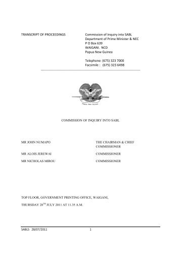 TRANSCRIPT OF PROCEEDINGS Commission of Inquiry ... - Act Now!