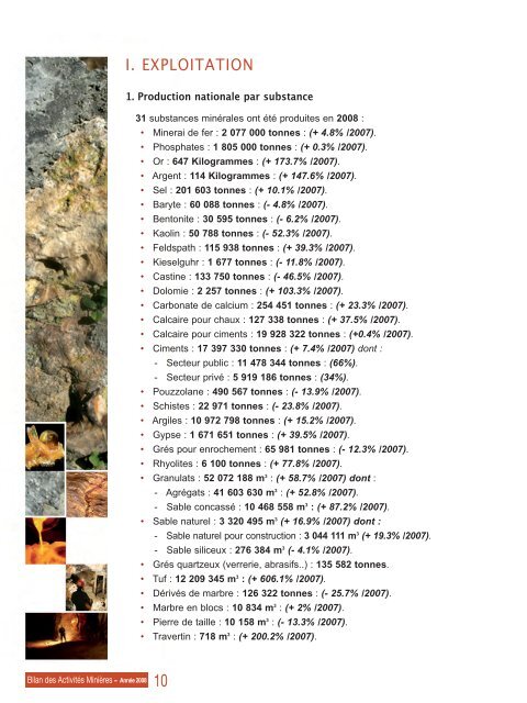 Bilan des ActivitÃ©s MiniÃ¨res, annÃ©e 2008 - MinistÃ¨re de l'Ã©nergie et ...