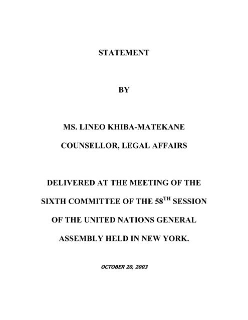 statement by ms. lineo khiba-matekane counsellor, legal affairs ...