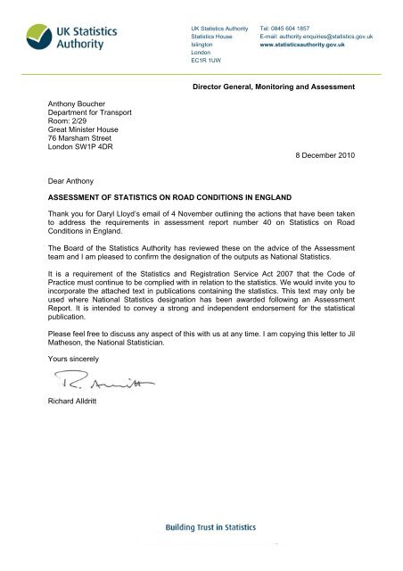 Letter Of Confirmation As National Statistics Gov Uk Letter Of Confirmation As National Statistics Gov Uk