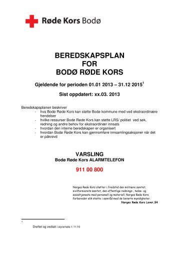 Beredskapsplan 2013, i PDF - RÃ¸de Kors