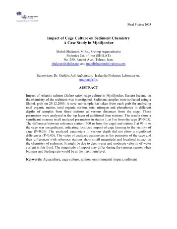 Impact of Cage Culture on Sediment Chemistry A Case Study in ...