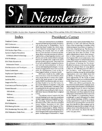 Index President's Corner - Society for Historical Archaeology