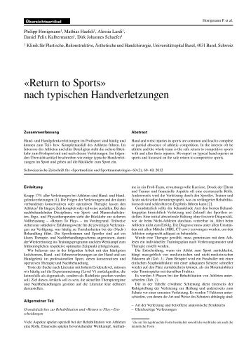 «Return to Sports» nach typischen Handverletzungen - SGSM