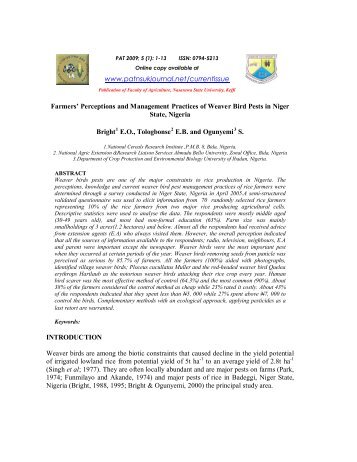 Perceptions and Management Practices of Weaver Bird Pests in ...