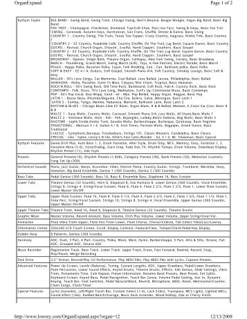 Spec Sheet - Lowrey Organ Forum