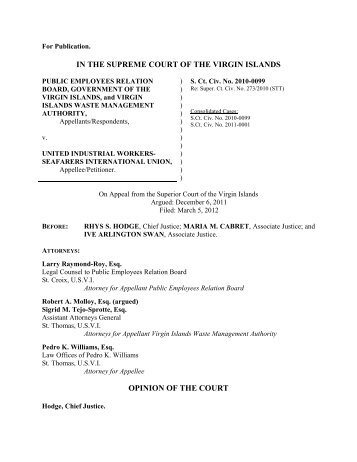 IN THE SUPREME COURT OF THE VIRGIN ISLANDS OPINION OF ...