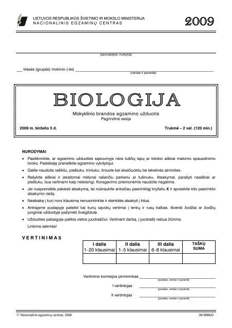 Mokyklinio brandos egzamino uÃ¾duotis VERTINIMA S I dalis 1â20 ...