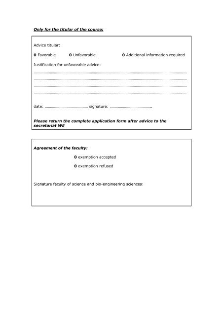 Application form exemptions WE