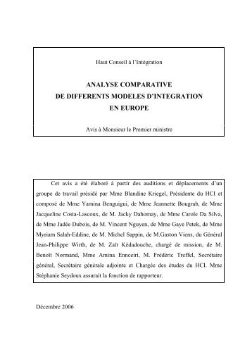 analyse comparative de differents modeles d'integration en europe