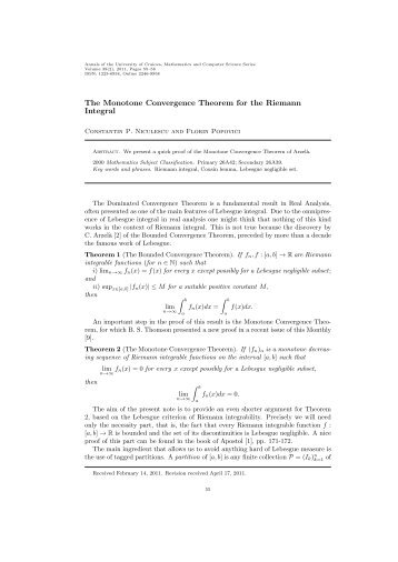 The Monotone Convergence Theorem for the Riemann Integral