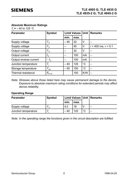 TLE 4935 G TLE 4935-2 G - Datasheet Catalog