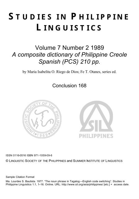 A Composite Dictionary Of Philippine Creole Spanish Pcs Sil Org