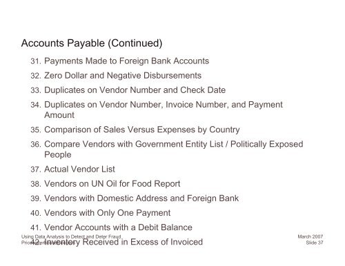 Using Data Analysis to Detect Fraud - IIA Dallas Chapter