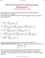 Identities Inspired from Ramanujan's Notebooks - Simon Plouffe