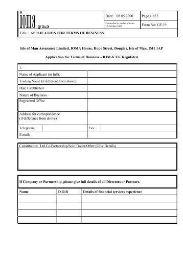 Date: 08.05.2000 Page 1 of 3 Form No: GF.19 Title : APPLICATION ...