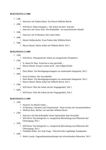 Bukumatula - Index 1988-2004 - Wilhelm-Reich-Gesellschaft