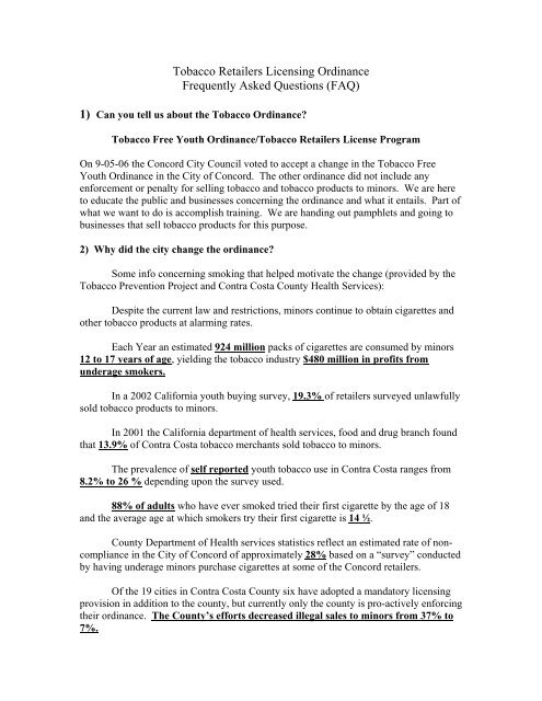 cigarette and tobacco products retailer's license Tobacco Retailers Licensing Ordinance Frequently