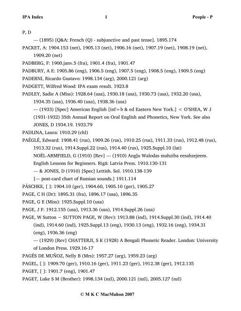 IPA Index 1 People - P Â© M K C MacMahon 2007 P ... - Faculty of Arts