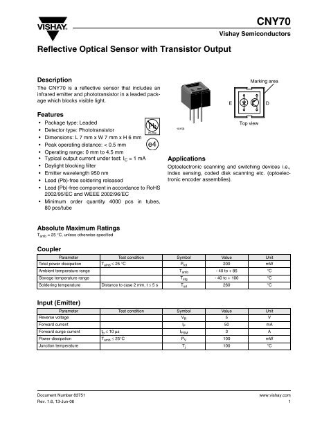 Reflective Optical Sensor with Transistor Output