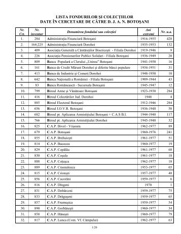 Lista Fondurilor Åi ColecÅ£iilor date Ã®n cercetare de - Arhivele ...