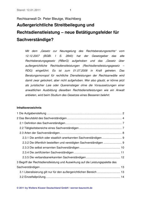 neue BetÃƒÂ¤tigungsfelder fÃƒÂ¼r SachverstÃƒÂ¤ndige? - Werner Baurecht