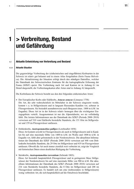 Aktionsplan Flusskrebse Schweiz - admin.ch