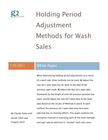 Holding Period Adjustment Methods for Wash Sales