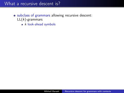 Recursive descent parsing for grammars with contexts