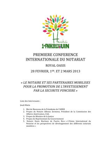 PREMIERE CONFERENCE INTERNATIONALE DU NOTARIAT